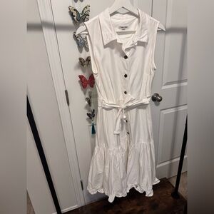 Calvin Klein Cream Button-Down Midi Dress